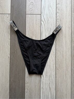 Victoria's Secret Black Bikini Bottom with Logo Printed XL